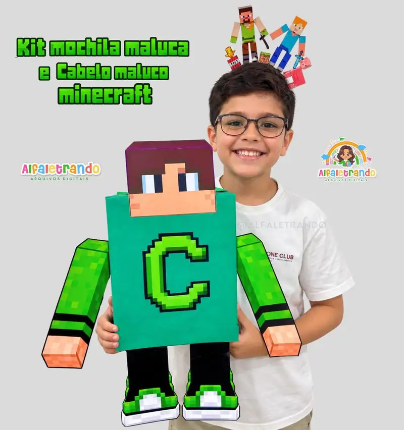 kit cabelo + mochila maluca Minecraft