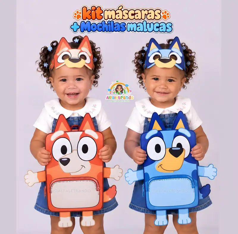 Kit Máscaras + Mochilas Malucas – Bluey e Bingo