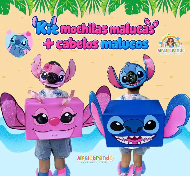 Kit Mochilas Malucas + Cabelos Malucos – Stitch e Andy